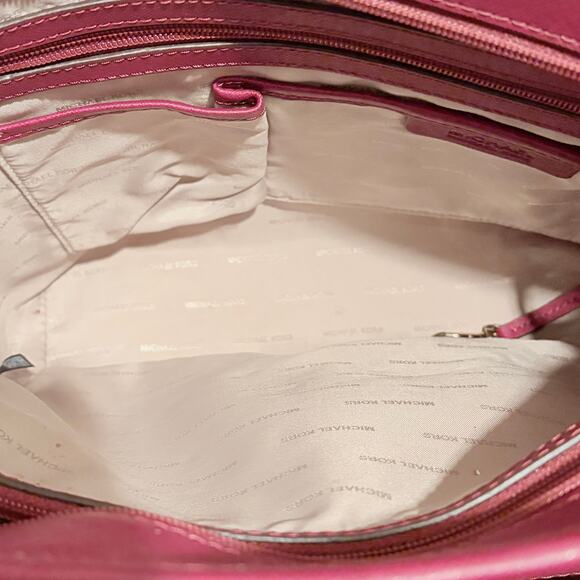 Michael Kors Jet Set Saffiano Leather Tote Burgundy Red MK Charm Shoulder Bag - Picture 11 of 12